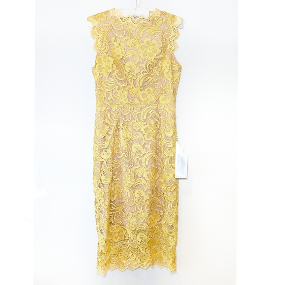 NWT Dress The Population Claudette Crochet Lace Sheath Dress in Yellow - Picture 16 of 16